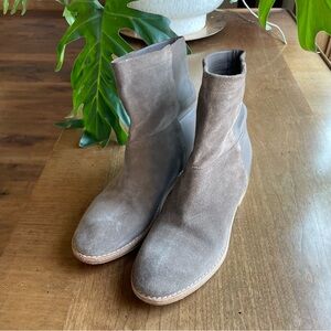 Vince Taupe Suede & Leather Hidden Wedge Slouchy Pull On Ankle Boots Grayson